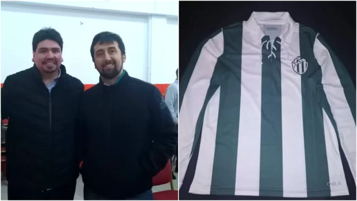 Dos amigos de Puerto Santa Cruz recrean la historia de equipos de fútbol en camisetas retro