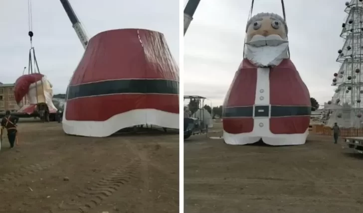 Terminan de montar el Papá Noel gigante de la Rotonda Samoré: ¿Cuándo estará listo?