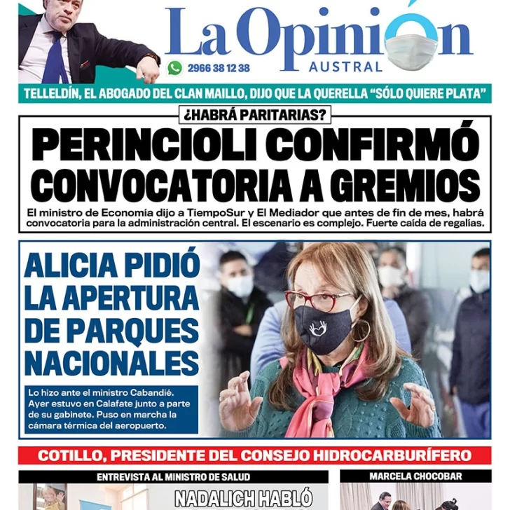 Diario La Opinión Austral edición impresa del 13 de junio de 2020, Santa Cruz, Argentina