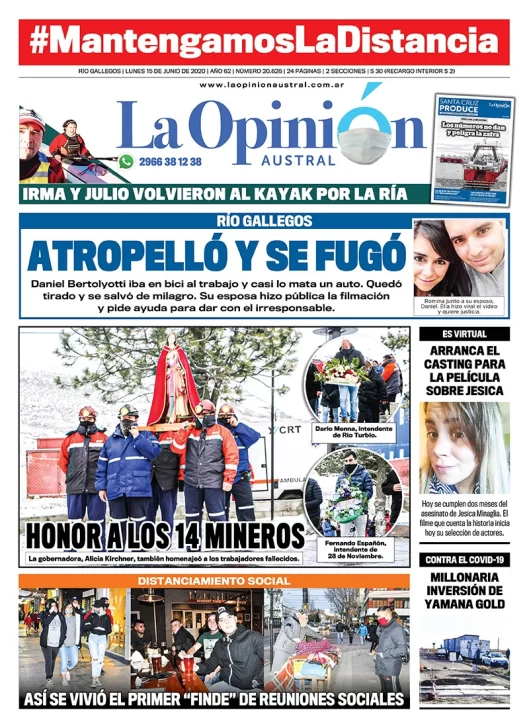 Diario La Opinión Austral edición impresa del 15 de junio de 2020, Santa Cruz, Argentina