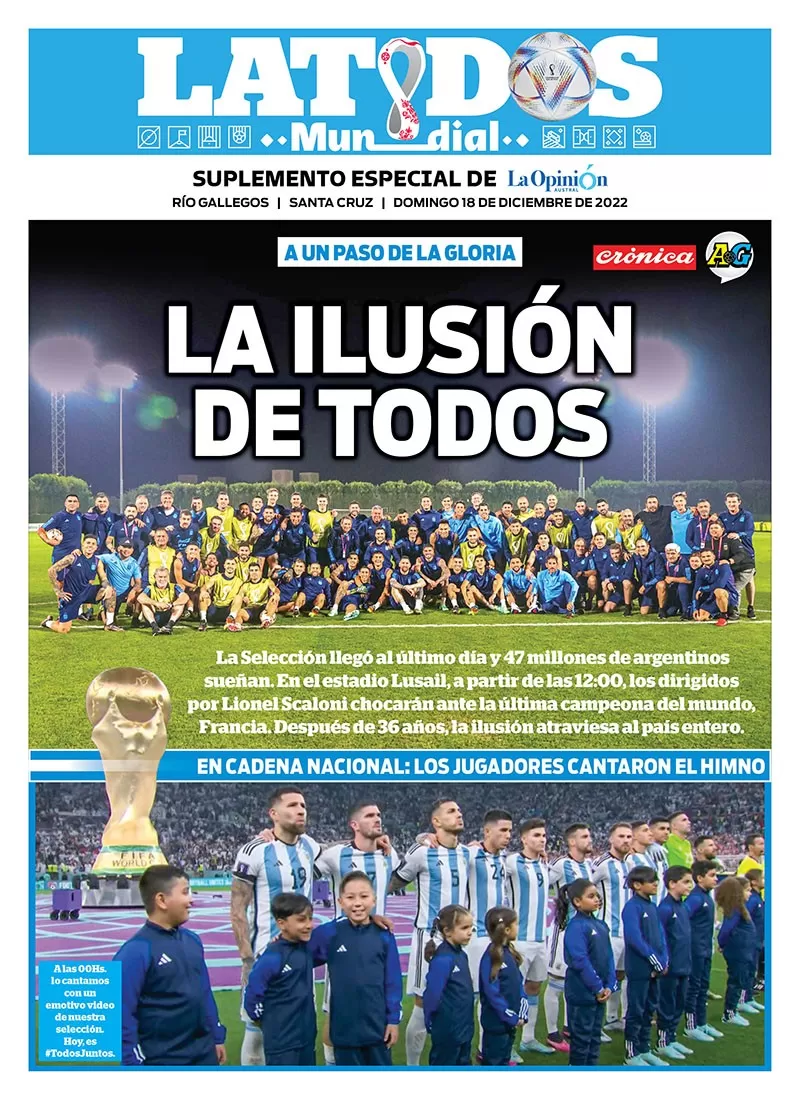 Tapa Latidos Mundial del domingo 18 de diciembre de 2022, Río Gallegos, Santa Cruz, Argentina