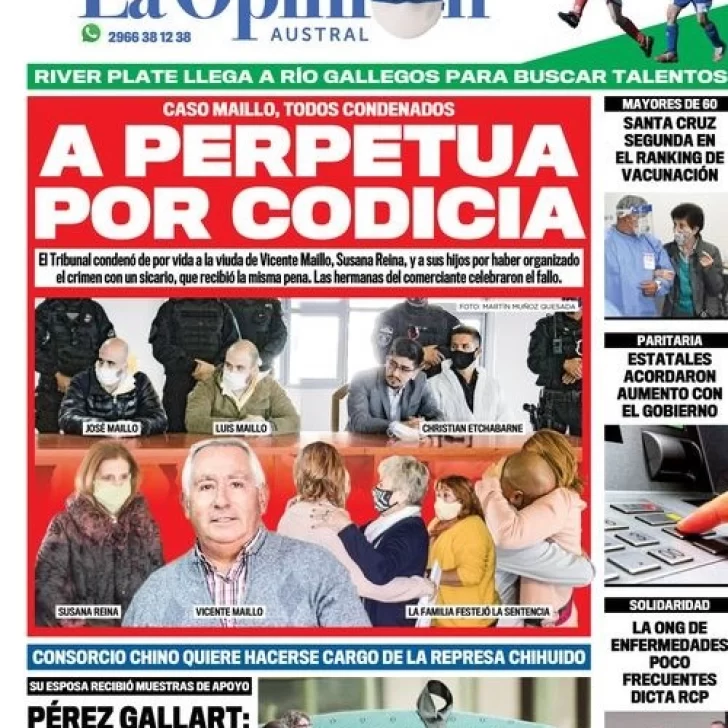 Diario La Opinión Austral tapa edición impresa del 26 de marzo de 2021 Río Gallegos, Santa Cruz, Argentina