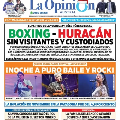Diario La Opinión Austral tapa edición impresa del viernes 16 de diciembre de 2022 Río Gallegos, Santa Cruz, Argentina