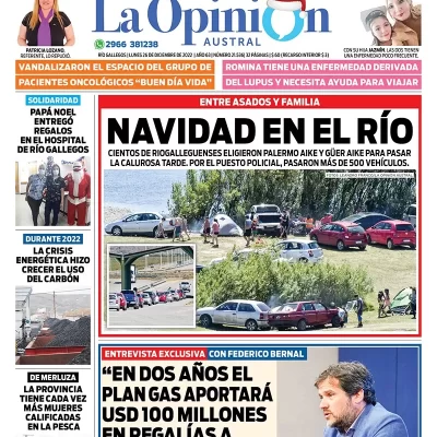 Diario La Opinión Austral tapa edición impresa del lunes 26 de diciembre de 2022 Río Gallegos, Santa Cruz, Argentina