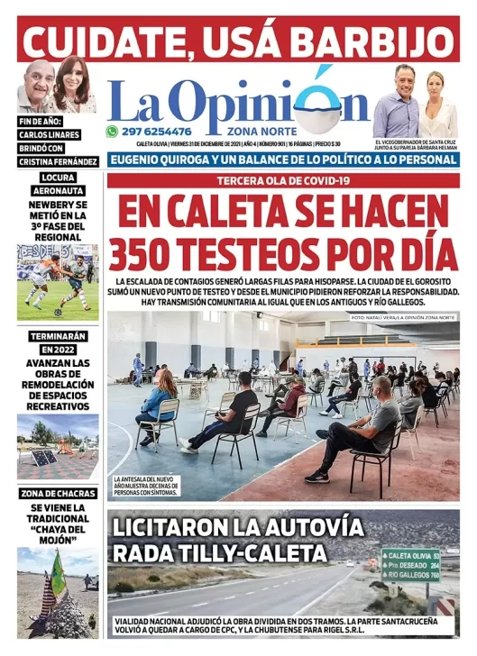Diario La Opinión Zona Norte tapa edición impresa del 31 de diciembre de 2021, Caleta Olivia, Santa Cruz, Argentina