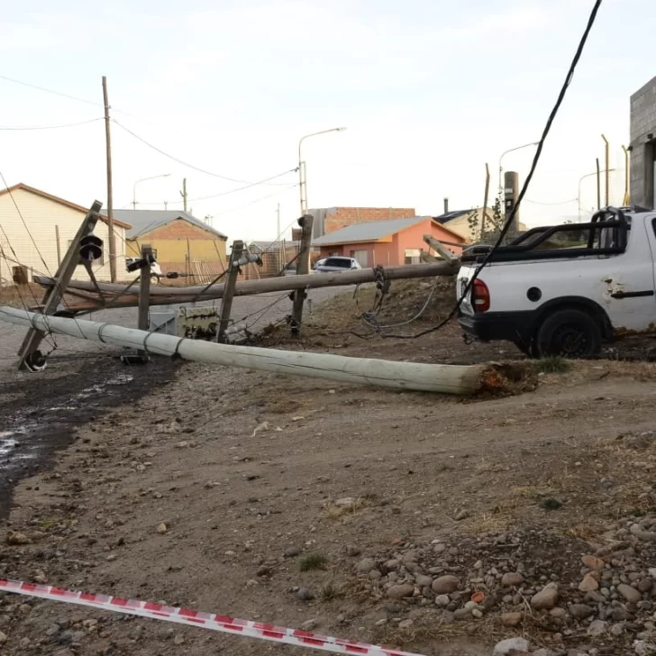 Un poste de alumbrado cayó por la fuerza del viento