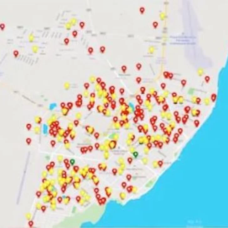 Así se ve el mapa de Río Gallegos con el seguimiento de los casos de coronavirus y contactos estrechos