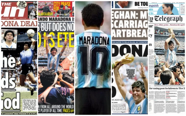 Jamás pensado: la muerte de Maradona llegó a las tapas de todos los diarios ingleses