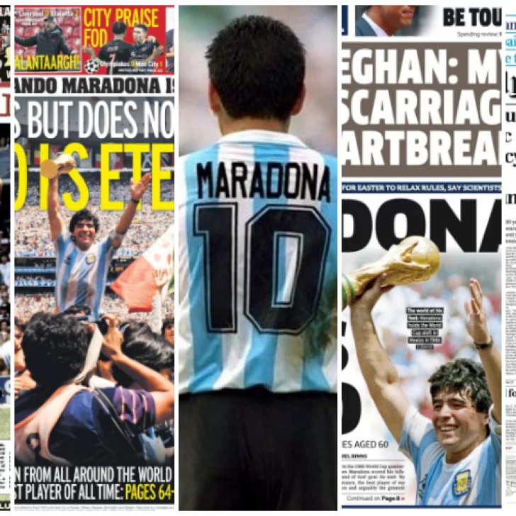 Jamás pensado: la muerte de Maradona llegó a las tapas de todos los diarios ingleses