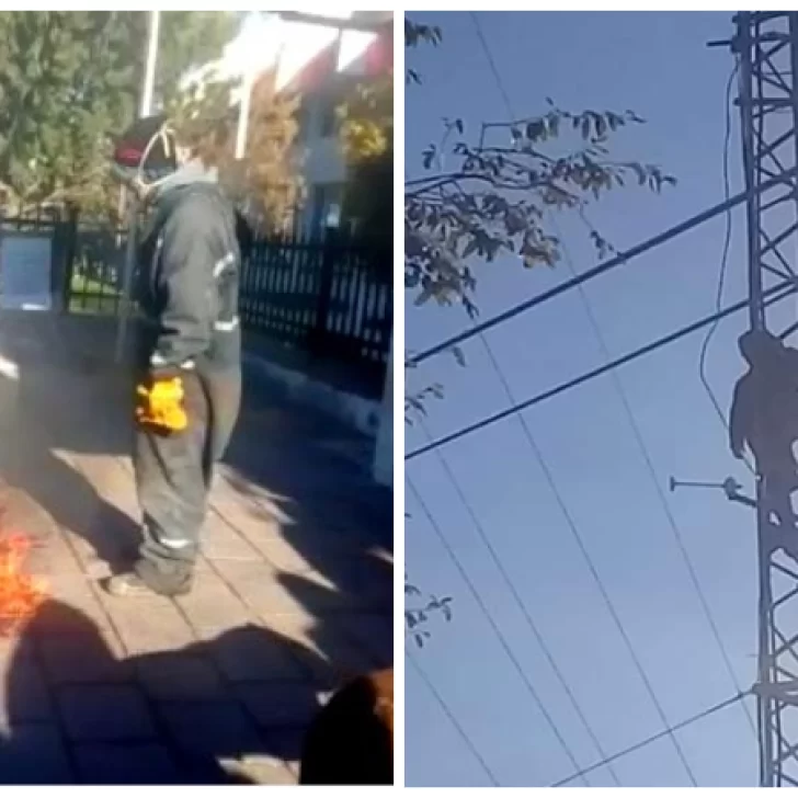 Protesta de desempleados en Pico Truncado: uno amenazó con prenderse fuego y otro se subió a una antena Protesta de desempleados en Pico Truncado: uno amenazó con prenderse fuego y otro se subió a una antena