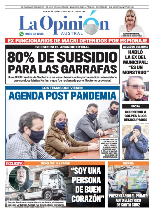 Diario La Opinión Austral edición impresa del 1 de julio de 2020, Santa Cruz, Argentina