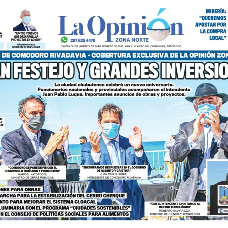 Diario La Opinión Zona Norte tapa edición impresa del 24 de febrero de 2021, Santa Cruz, Argentina