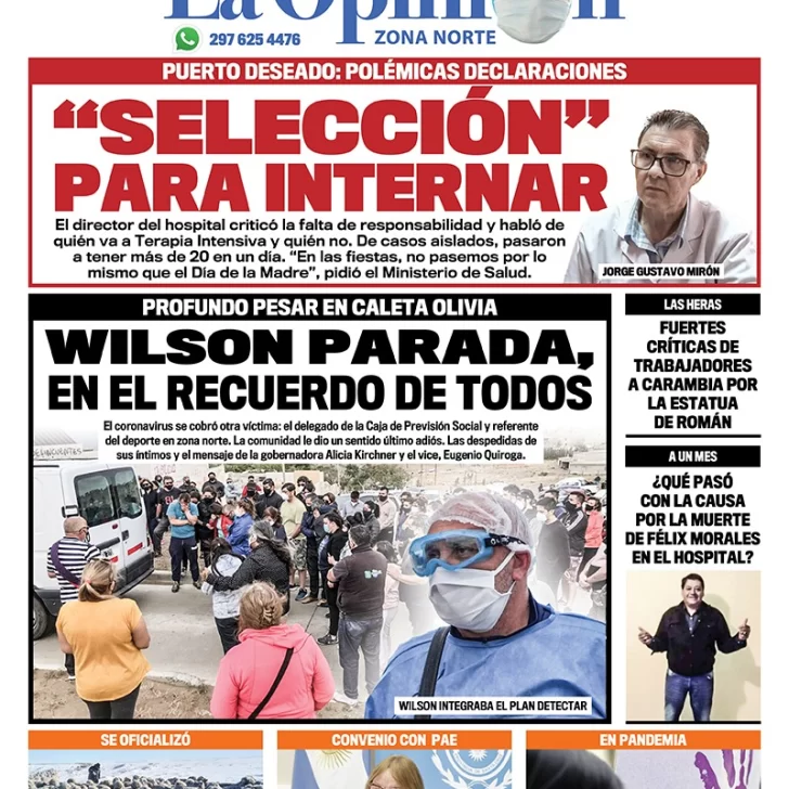 Diario La Opinión Zona Norte tapa edición impresa del 25 de noviembre de 2020, Santa Cruz, Argentina
