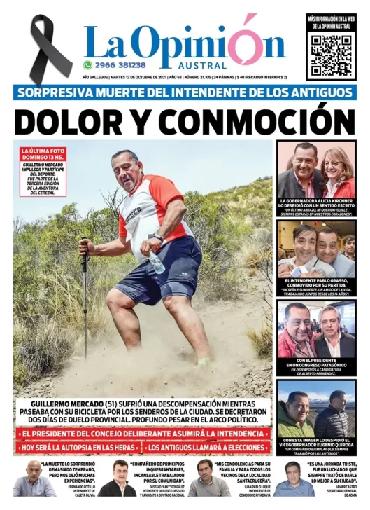 Diario La Opinión Austral tapa edición impresa del 12 de octubre de 2021 Río Gallegos, Santa Cruz, Argentina