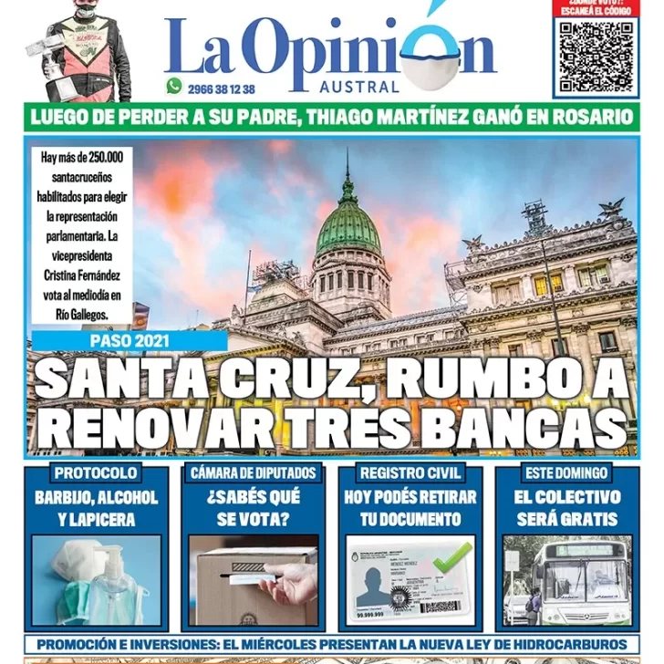 Diario La Opinión Austral tapa edición impresa del 12 de septiembre de 2021 Río Gallegos, Santa Cruz, Argentina