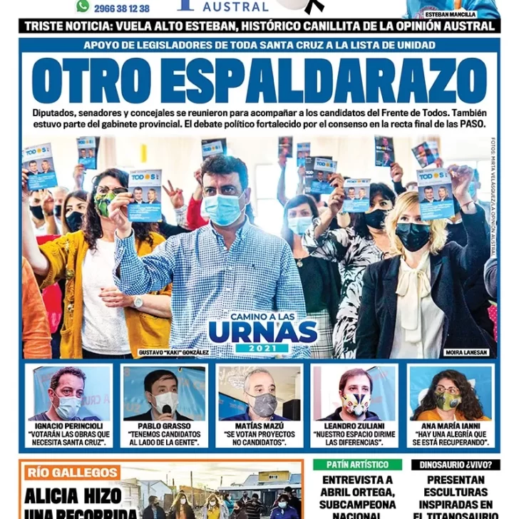 Diario La Opinión Austral tapa edición impresa del 5 de septiembre de 2021 Río Gallegos, Santa Cruz, Argentina