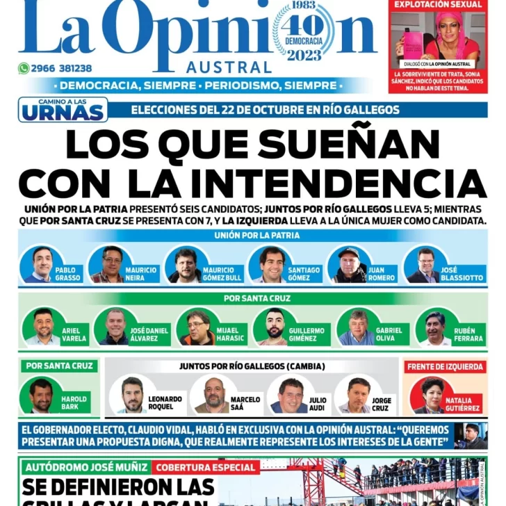 Diario La Opinión Austral tapa edición impresa del domingo 3 de septiembre de 2023, Río Gallegos, Santa Cruz, Argentina