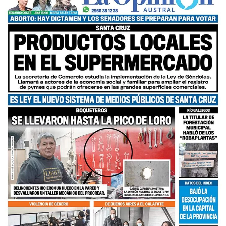 Diario La Opinión Austral tapa edición impresa del 18 de diciembre de 2020, Río Gallegos, Santa Cruz, Argentina