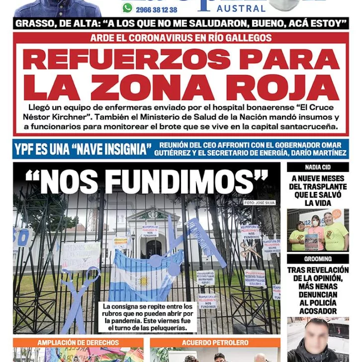 Diario La Opinión Austral tapa edición impresa del 5 de septiembre de 2020, Santa Cruz, Argentina