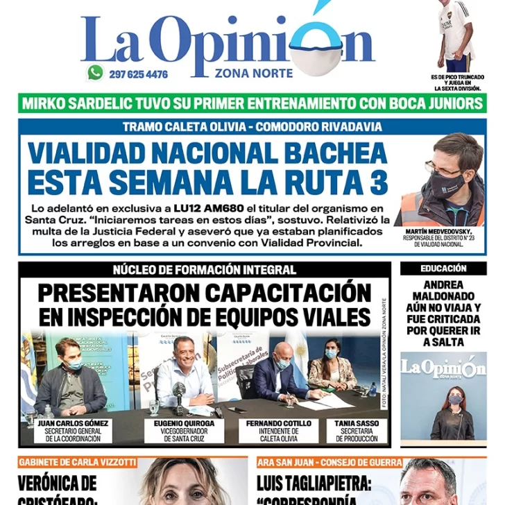 Diario La Opinión Zona Norte tapa edición impresa del 23 de marzo de 2021, Río Gallegos, Santa Cruz, Argentina