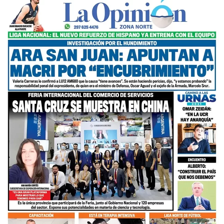 Diario La Opinión Zona Norte tapa edición impresa del 7 de septiembre de 2021, Caleta Olivia, Santa Cruz, Argentina