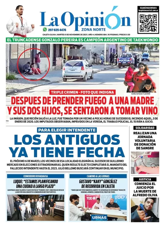 Diario La Opinión Zona Norte tapa edición impresa del 9 de noviembre de 2021, Caleta Olivia, Santa Cruz, Argentina