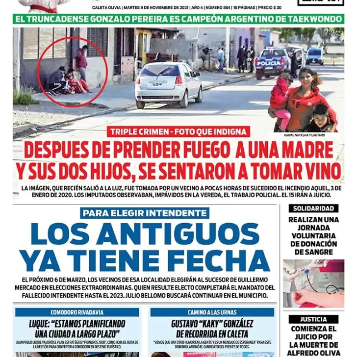 Diario La Opinión Zona Norte tapa edición impresa del 9 de noviembre de 2021, Caleta Olivia, Santa Cruz, Argentina