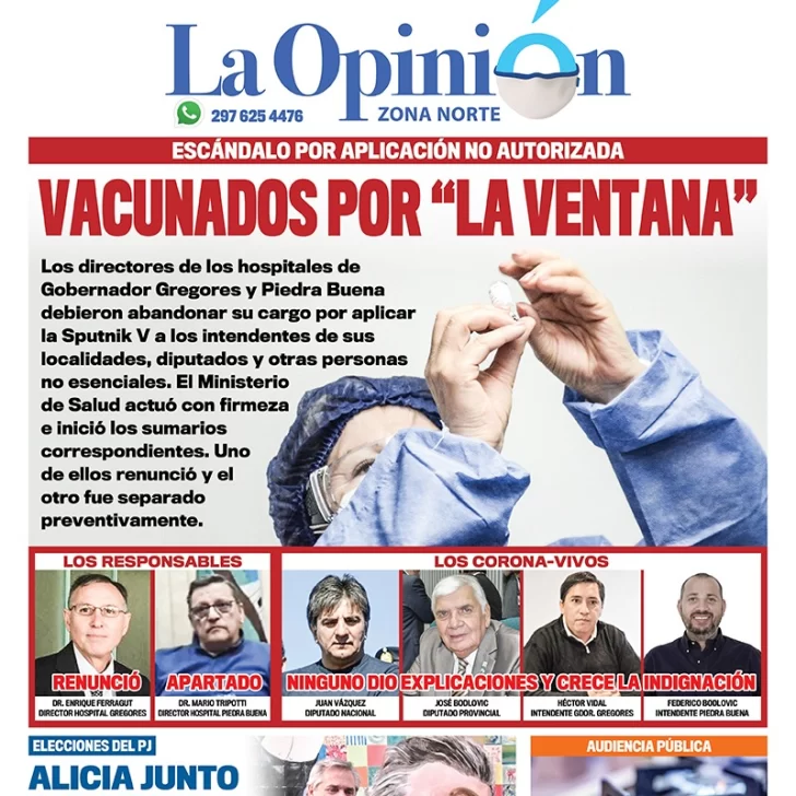 Diario La Opinión Zona Norte tapa edición impresa del 17 de febrero de 2021, Santa Cruz, Argentina