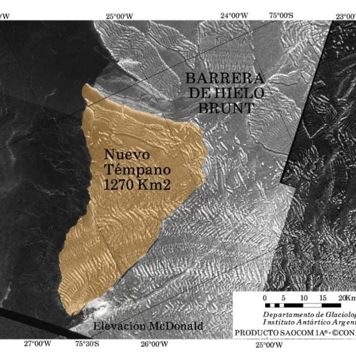 El Instituto Antártico Argentino detectó el desprendimiento de un témpano de 1.270 kilómetros cuadrados
