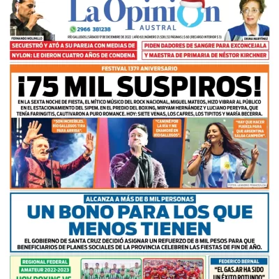 Diario La Opinión Austral tapa edición impresa del sábado 17 de diciembre de 2022 Río Gallegos, Santa Cruz, Argentina