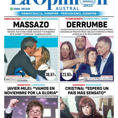 Diario de La Opinión Austral tapa edición especial del lunes 23 de octubre de 2023, Río Gallegos, Santa Cruz, Argentina