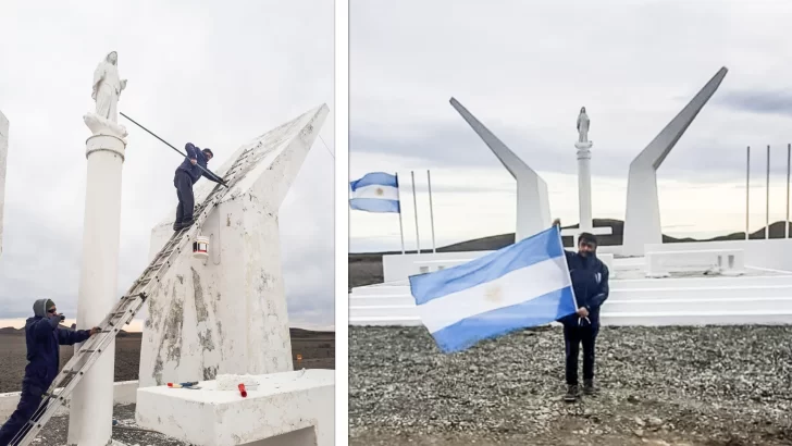 Enrique Mansilla pintó el Monumento a la Paz y dejó puesta una bandera argentina