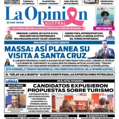 Diario La Opinión Austral tapa edición impresa del jueves 5 de octubre de 2023, Río Gallegos, Santa Cruz, Argentina