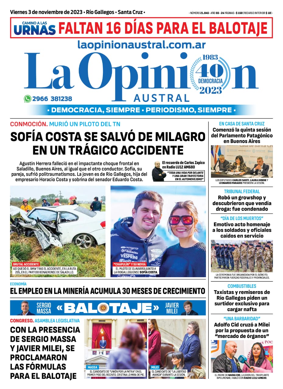 Tapa-La-Opinion-Austral-del-3-de-noviembre-de-2023-sofia-costa-agustin-herrera-congreso-balotaje-529x728