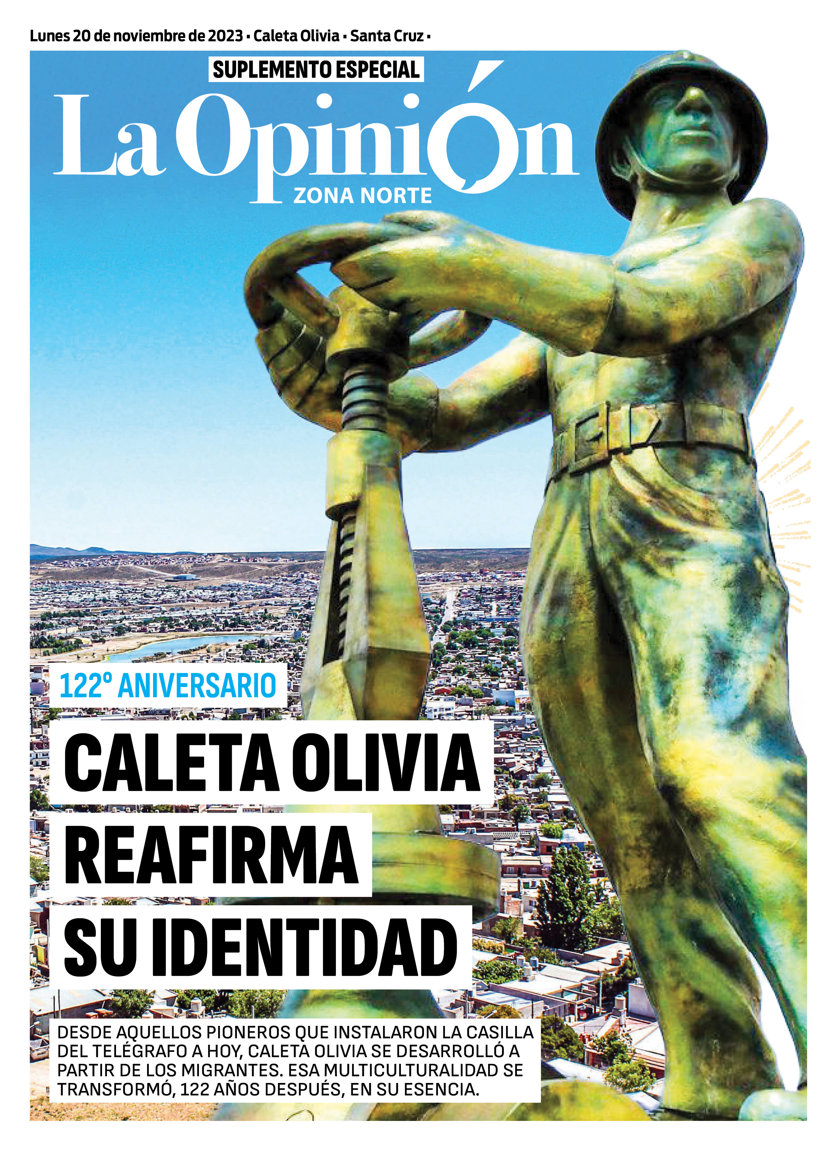 Diario La Opinión Zona Norte tapa edición impresa del lunes 20 de noviembre de 2023, Caleta Olivia, Santa Cruz, Argentina
