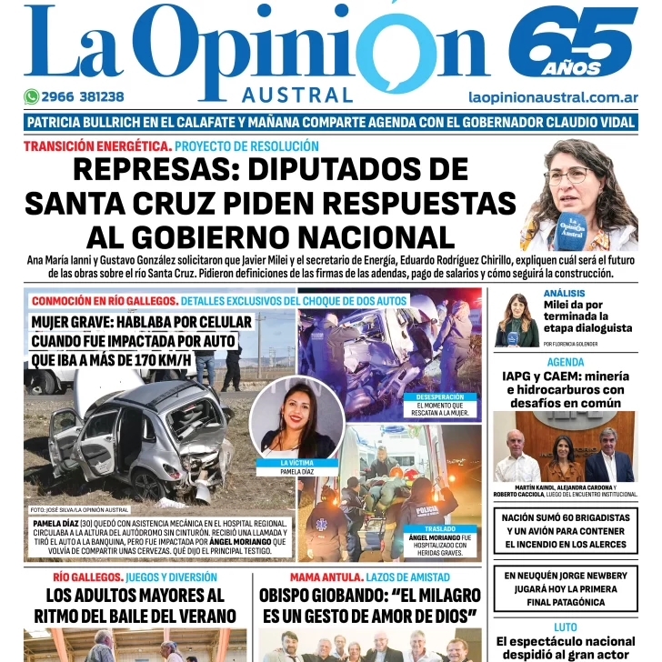 Diario La Opinión Austral tapa edición impresa del domingo 28 de enero de 2024, Río Gallegos, Santa Cruz, Argentina