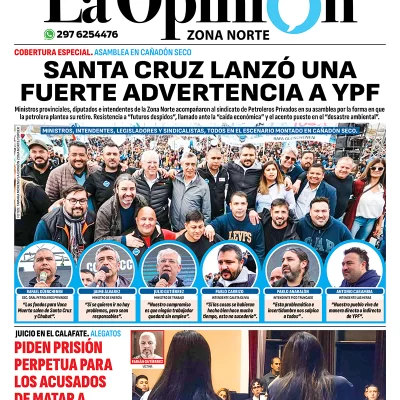 Diario La Opinión Zona Norte tapa edición impresa del martes 26 de marzo de 2024, Caleta Olivia, Santa Cruz, Argentina