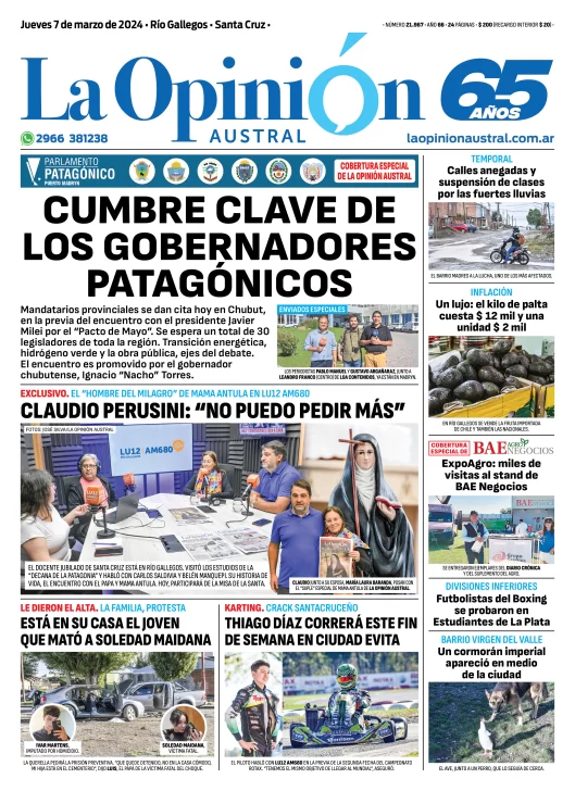 Tapa-de-la-opinion-austral-jueves-7-de-marzo-2024-parlamento-patagonico-claudio-perusini-soledad-maidana-expoagro123-529x728