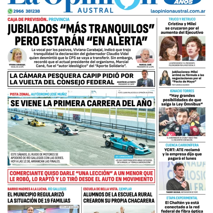 Diario La Opinión Austral tapa edición impresa del domingo 10 de marzo de 2024, Río Gallegos, Santa Cruz, Argentina