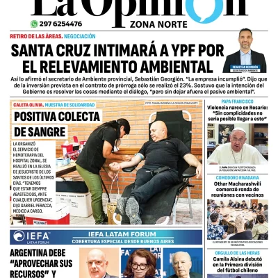 Diario La Opinión Zona Norte tapa edición impresa del miércoles 27 de marzo de 2024, Caleta Olivia, Santa Cruz, Argentina