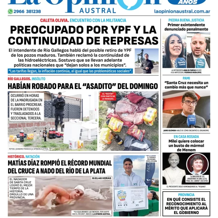 Diario La Opinión Austral tapa edición impresa del domingo 17 de marzo de 2024, Río Gallegos, Santa Cruz, Argentina