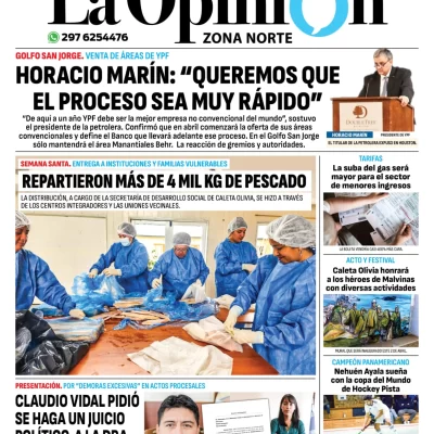 Diario La Opinión Zona Norte tapa edición impresa del jueves 28 de marzo de 2024, Caleta Olivia, Santa Cruz, Argentina