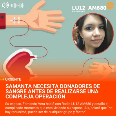 Samanta necesita donadores de sangre: “No hay requisitos, puede ser de cualquier grupo o factor”
