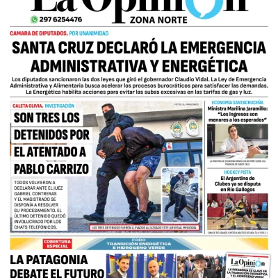 Diario La Opinión Zona Norte tapa edición impresa del viernes 26 de abril de 2024, Caleta Olivia, Santa Cruz, Argentina