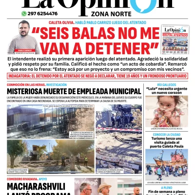 Diario La Opinión Zona Norte tapa edición impresa del viernes 12 de abril de 2024, Caleta Olivia, Santa Cruz, Argentina