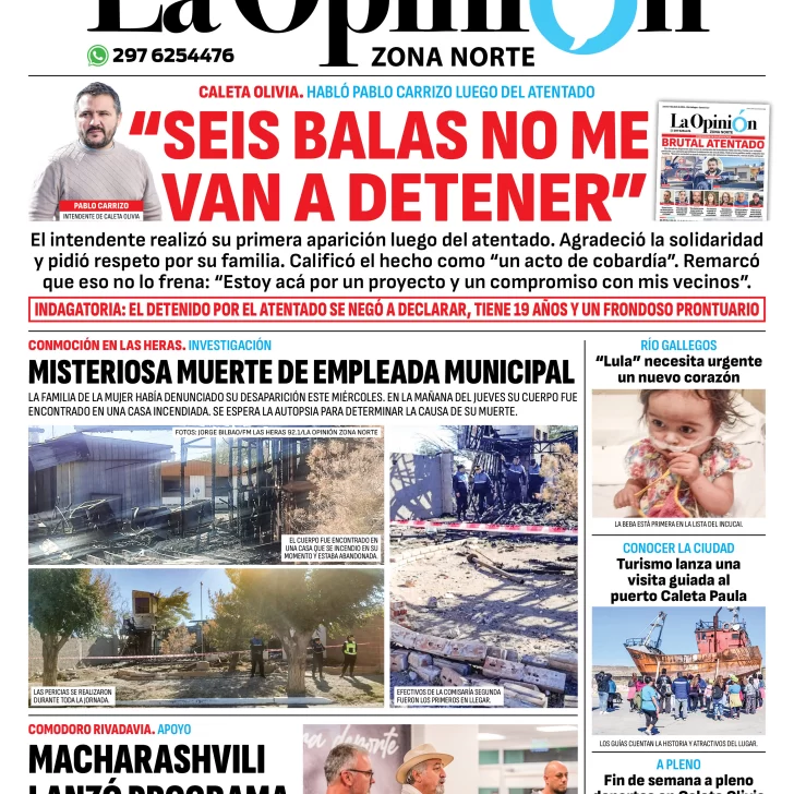 Diario La Opinión Zona Norte tapa edición impresa del viernes 12 de abril de 2024, Caleta Olivia, Santa Cruz, Argentina Diario La Opinión Zona Norte tapa edición impresa del viernes 12 de abril de 2024, Caleta Olivia, Santa Cruz, Argentina