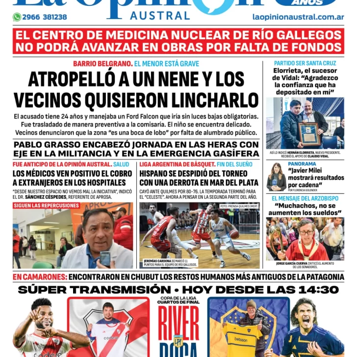 Diario La Opinión Austral tapa edición impresa del domingo 21 de abril de 2024, Río Gallegos, Santa Cruz, Argentina Diario La Opinión Austral tapa edición impresa del domingo 21 de abril de 2024, Río Gallegos, Santa Cruz, Argentina