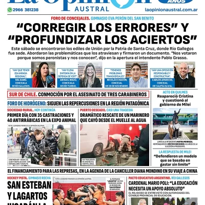 Diario La Opinión Austral tapa edición impresa del domingo 28 de abril de 2024, Río Gallegos, Santa Cruz, Argentina