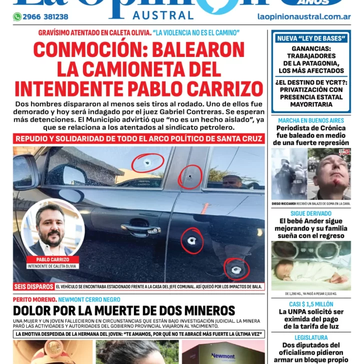 Diario La Opinión Austral tapa edición impresa del jueves 11 de abril de 2024, Río Gallegos, Santa Cruz, Argentina