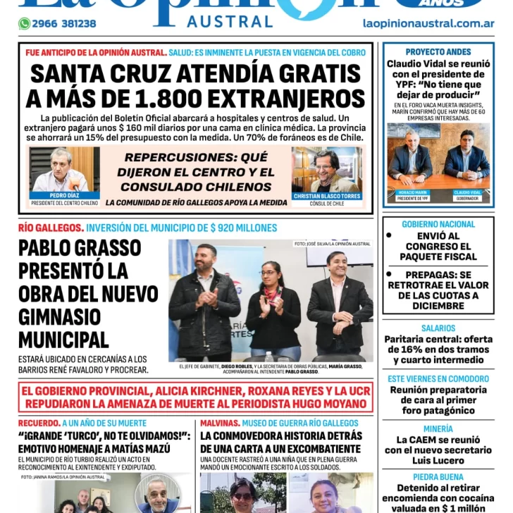 Diario La Opinión Austral tapa edición impresa del jueves 18 de abril de 2024, Río Gallegos, Santa Cruz, Argentina Diario La Opinión Austral tapa edición impresa del jueves 18 de abril de 2024, Río Gallegos, Santa Cruz, Argentina